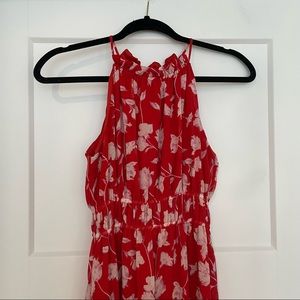 red orange floral midi dress